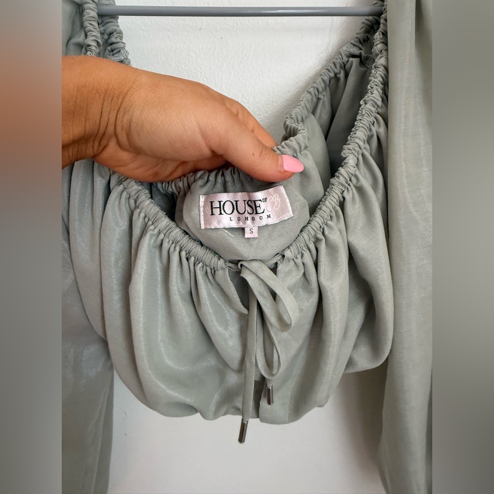 House of CB London Light Green Long Sleeve Crop Top Small - Picture 2 of 6